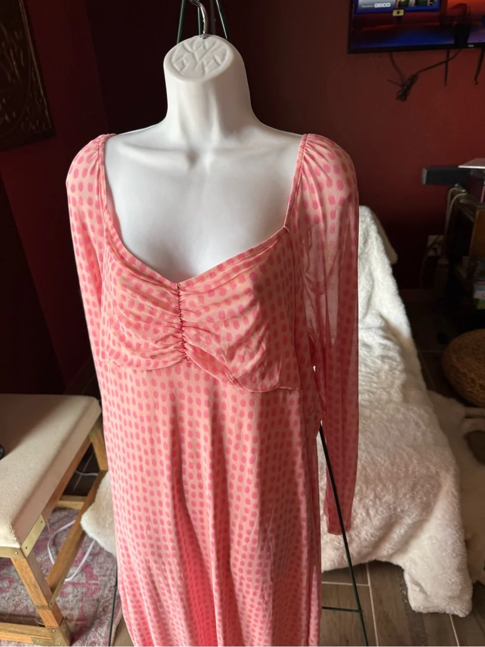 Target Women's Pink Polka Dot Long Sleeve Nightgown